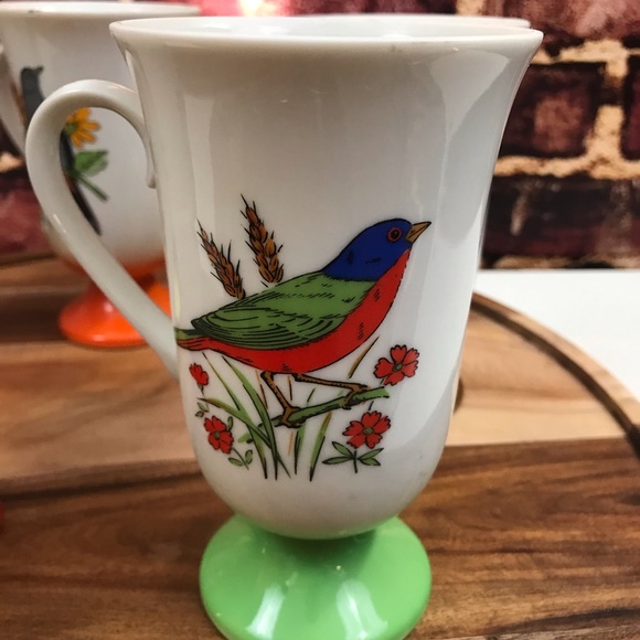 Vtg Pedestal Coffee Mugs/Cups Song Bird Porcelain - Picture 5 of 7